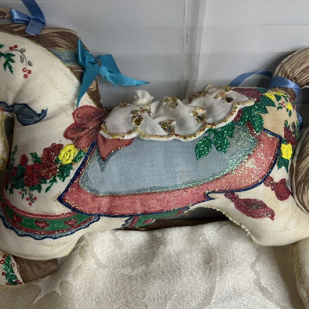 Vintage Handmade  Horse Christmas‎ Stuffed Animal Plush Fabric Pillow